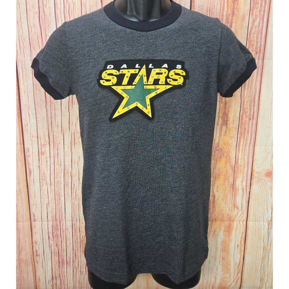 Dallas Stars Gray Ringer Girls T-Shirt Majestic Threads Large - Picture 1 of 7